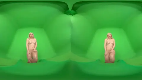 Blonde Milf in Curvy Body Poses on Green Screen Studio