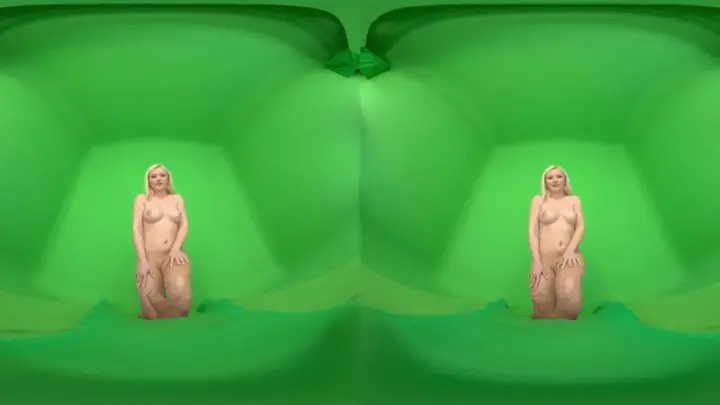 Blonde Milf in Curvy Body Poses on Green Screen Studio
