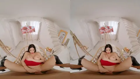 Brunette with big tits spreads out on floor, natural light, fisheye vi
