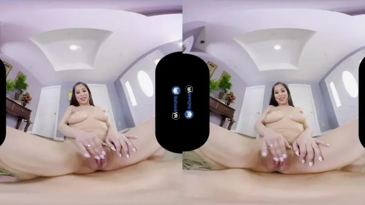 Slim East Asian girl jerking off on bedroom rug with red bowl nearby