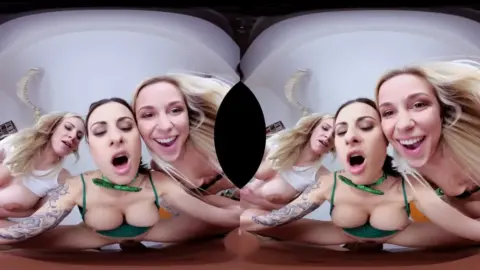 Two slim blondes and brunettes go at it with oral and tribbing on cush