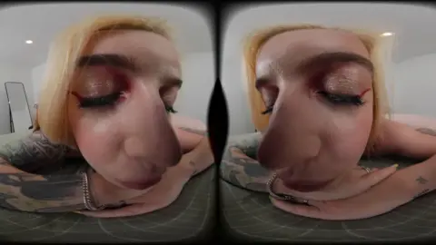 Blonde with tattoos in doggy and close-up solo play