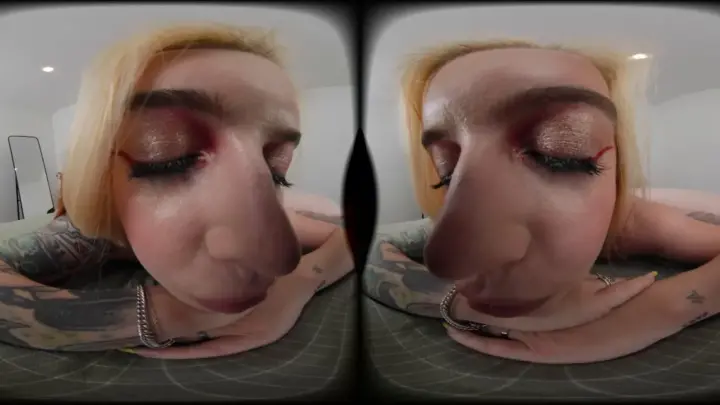 Blonde with tattoos in doggy and close-up solo play