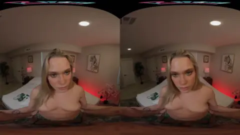 Blonde tattooed girl in 69 and blowjob, dim red room POV