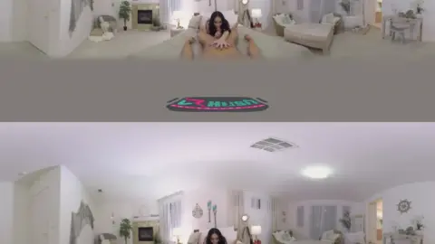 Latina with thigh tattoo spreads for camera in bedroom and living room