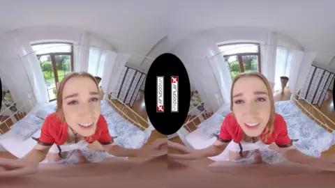 Blonde with shoulder tattoo jerking off in bed, wide fisheye shots