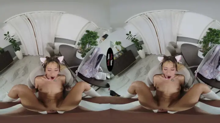 Asian chick with tattoos jerking off and sucking in bed, soft 360 view