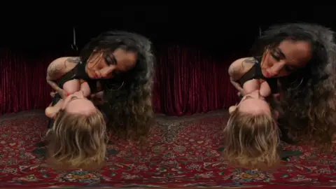 Two blonde and brunette white girls go at it with oral and handstands