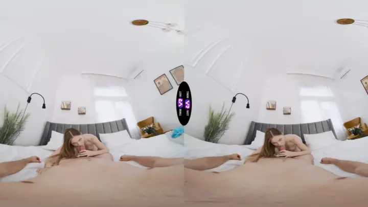 Brunette riding and giving head in natural light bedroom scene