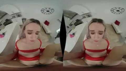 Blonde riding dude from behind on living room floor
