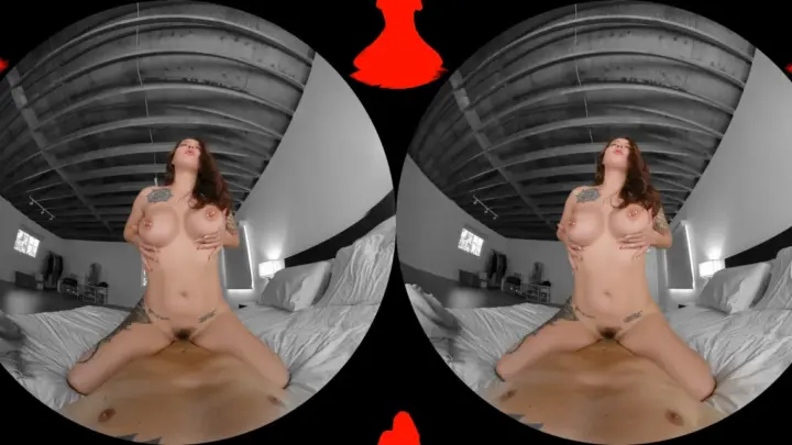 Brunette with tattoos gets hand job and gives blowjob in bed