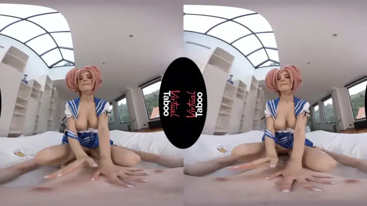 Pink-haired girl rides cock then takes creampie in bed scene
