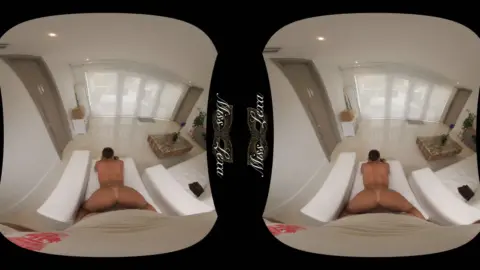 Slim brunette with tattoos jerks off blindfolded on bed