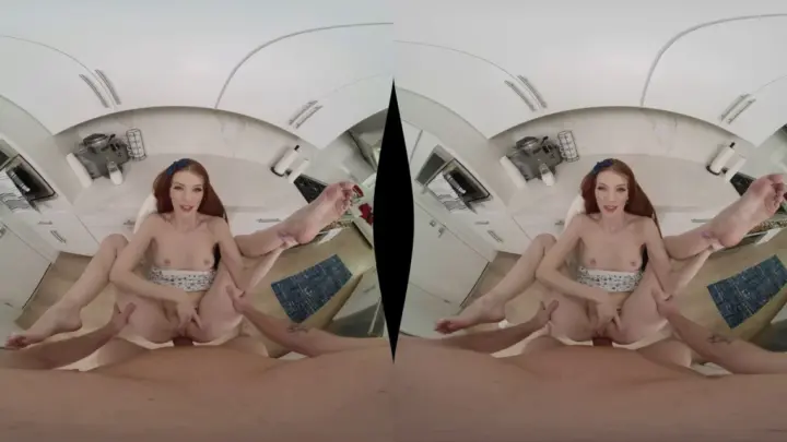 Redheaded slim girl nude in bed with fisheye shots