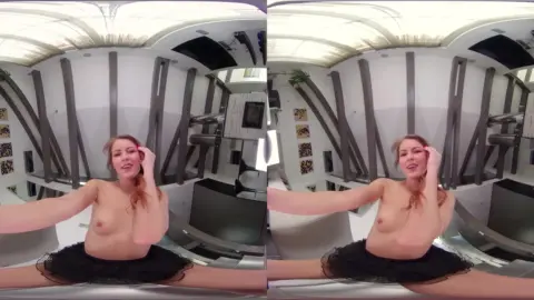 Blonde rides and dances in bright 360 room